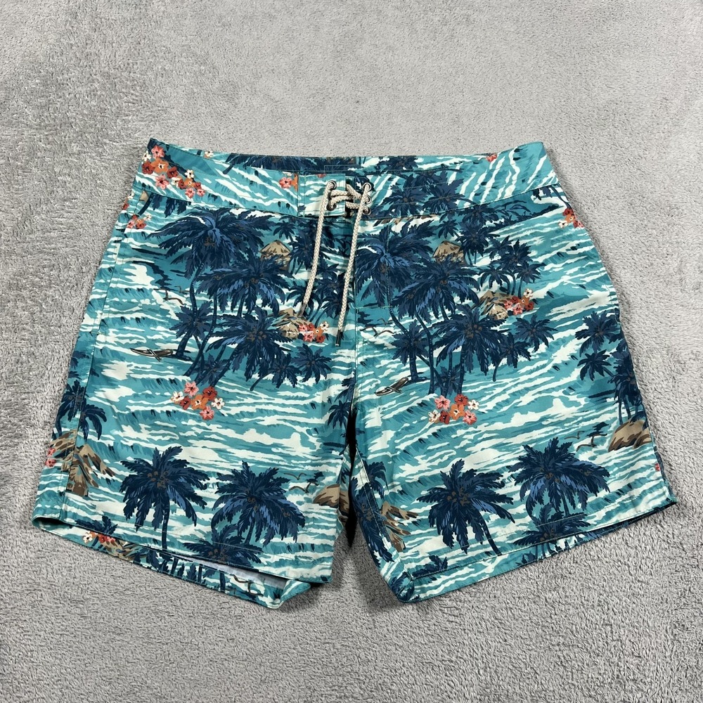 Faherty Board Shorts Mens 36 Blue Floral Beach Swim Trunk Surf Made in USA